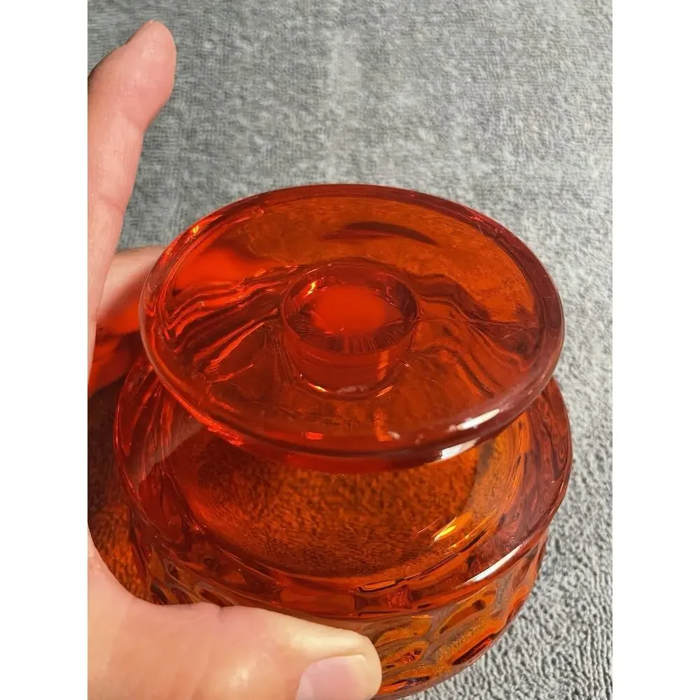 Vintage Diamond Thumbprint pattern Viking glass Amberina bowl